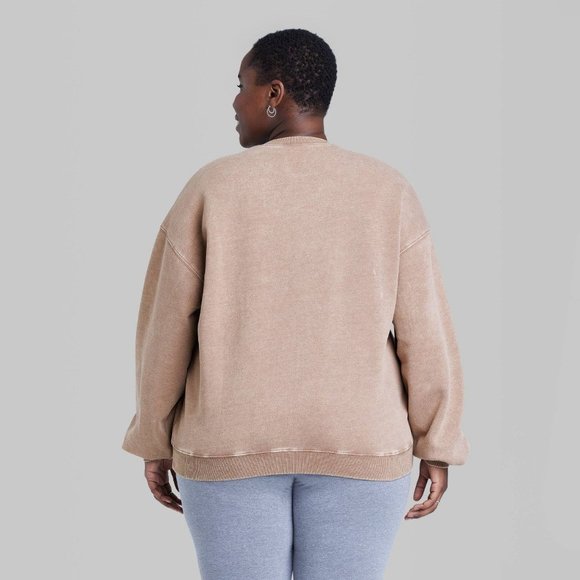 Women's Plus Size Oversized Dad Sweatshirt Wild Fable Brown 1X - Picture 3 of 7